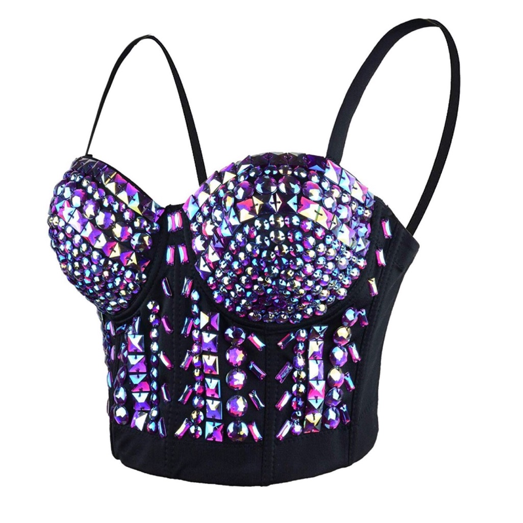 Rhinestone Bustier Crop Top Glitter Corset Bra